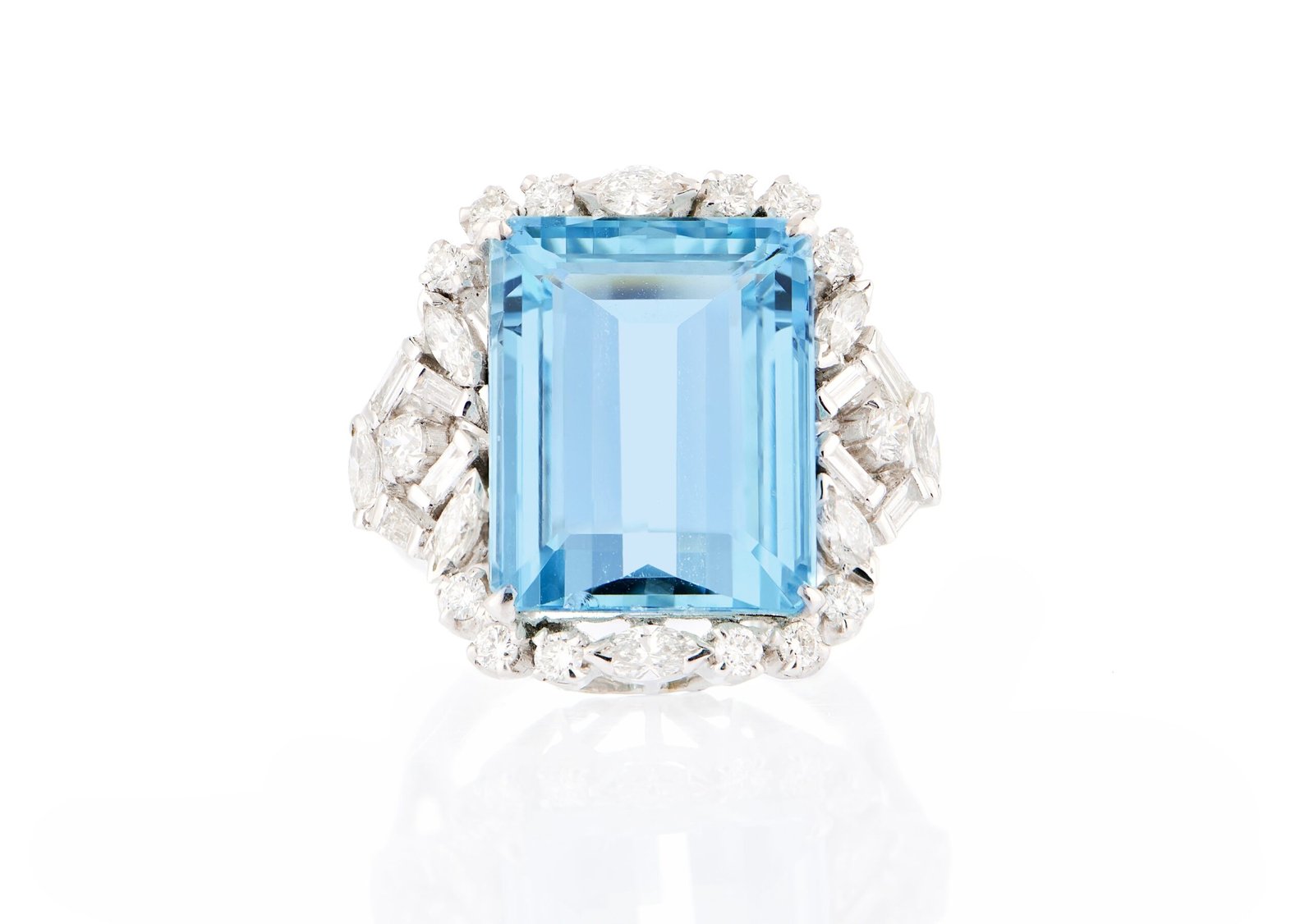 Blue Aquamarine Rectangular Genuine Gemstone and Diamond Promise Ring For Women Birthstone of March