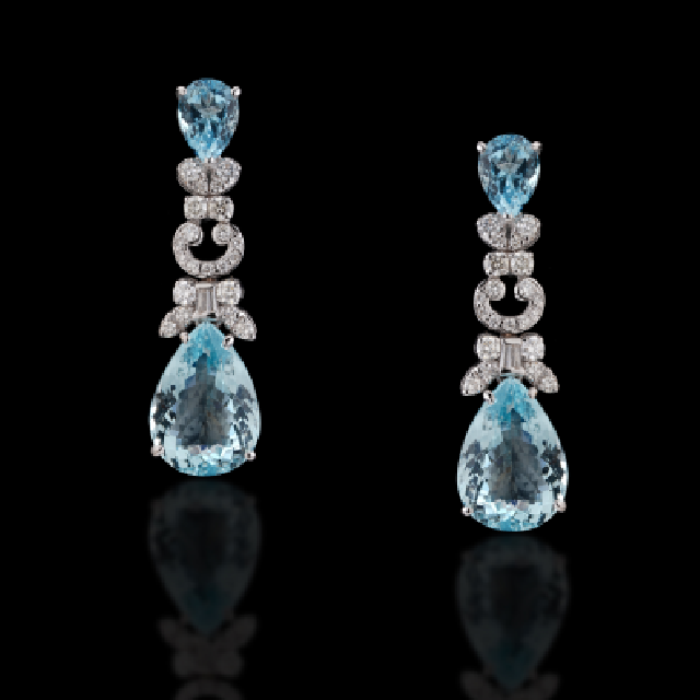 Earring of Aquamarine and Diamonds