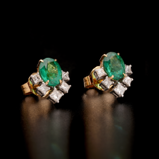 Eartops of Emerald and Diamonds