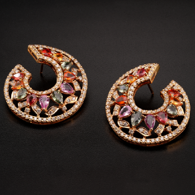 Earrings of Multi Sapphire and Diamonds